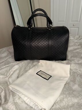 Authentic Gucci Black Microguccissima Boston Satchel Bag 449646 w Strap Receipt